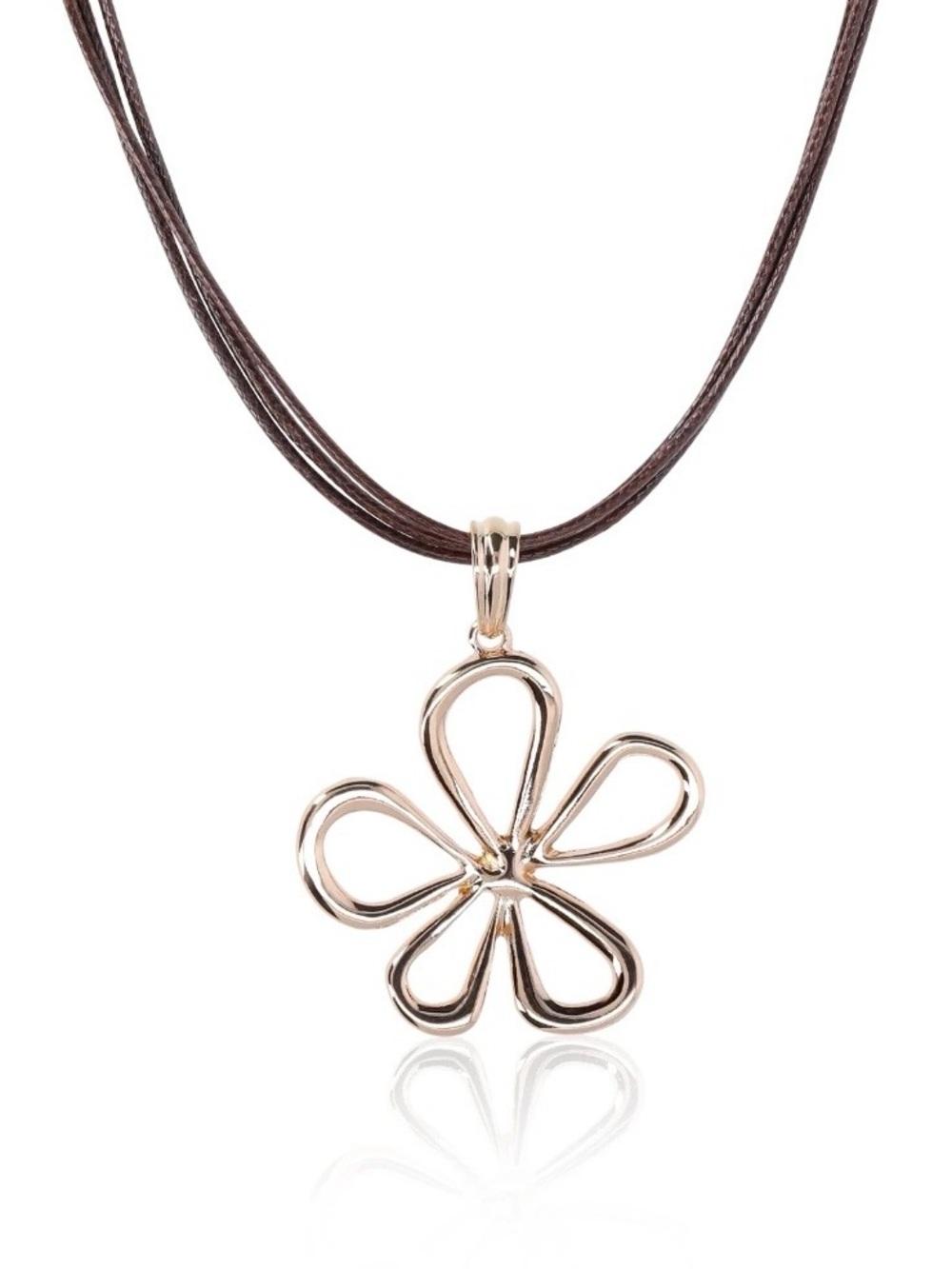 No Boundaries Brown Cord Necklace with Gold Flower Pendant